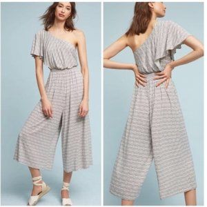 NEW Anthropologie Maeve Jamie One-Shoulder Jumpsuit Cropped Wide Leg Printed